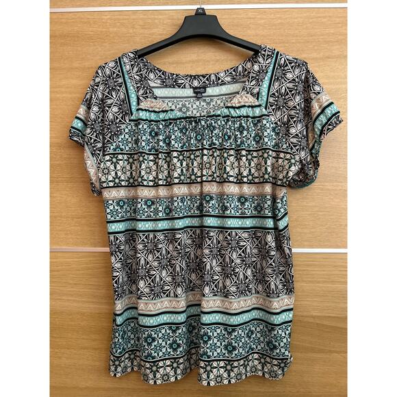 Rafaella short sleeve patterned pullover top- women's sz 2X - blue green/blk - Picture 1 of 6